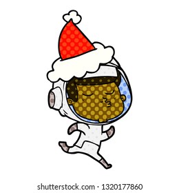 handgezeichnete Comicbuchillustration für einen selbstbewussten Astronauten mit Santamhut
