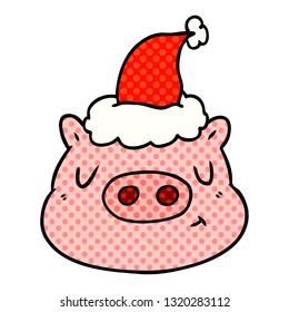ilustración de estilo de libro de historietas dibujado a mano de una cara de cerdo con sombrero santa