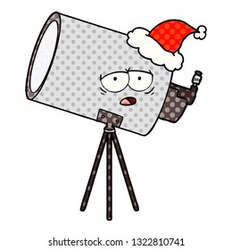 ilustración a mano de un telescopio aburrido con sombrero santa