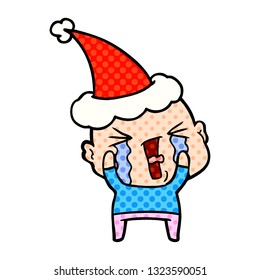 ilustración de un hombre calvo llorando usando sombrero santa