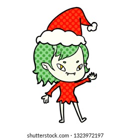 historieta dibujada a mano ilustración del estilo de una amigable vampiresa con sombrero santa