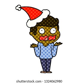 handgezeichnete Comic-Stilillustration für einen Mann, der mit Santa-Hut völlig gestresst ist