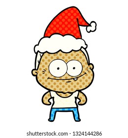 hand drawn comic book style illustration of a happy old woman wearing santa hat