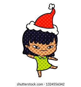 hand drawn comic book style illustration of a woman wearing santa hat