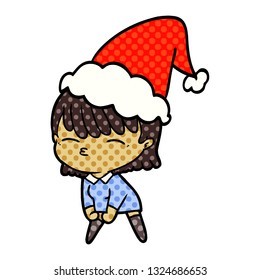 hand drawn comic book style illustration of a woman wearing santa hat