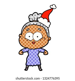 handgezeichnete Comicbuchillustration für eine glückliche alte Frau mit Santamhut