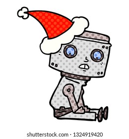 ilustración de un robot dibujado a mano con un sombrero santa