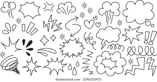 Hand drawn comic boom cartoon effect line doodle element collection