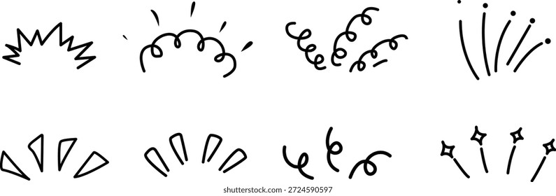 Dibujado a mano efectos de ráfaga de cómic, líneas de doodle abstracto y Formas, ilustración en blanco y negro
