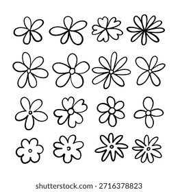 Handgezeichnetes Comic-Doodle-Blumenset