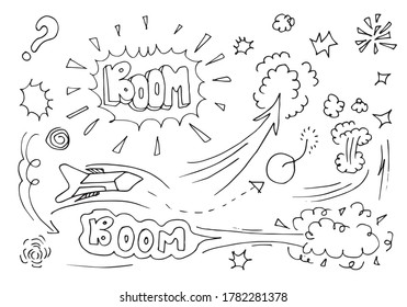 Hand drawn comic doodles isolated on white background.vector illustration.