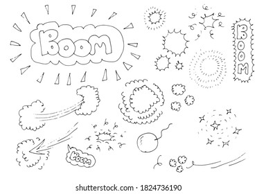 Hand drawn comic doodles on white background.