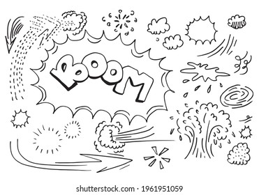 Hand drawn comic doodles on white background.