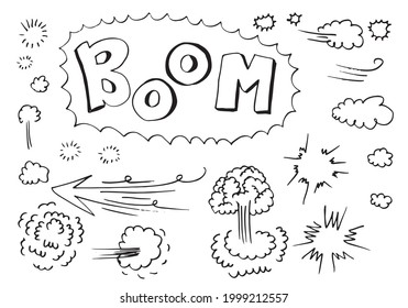 Hand drawn comic doodles on white background.