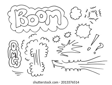 Hand drawn comic doodles on white background.
