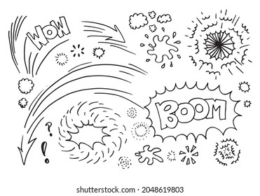 Hand drawn comic doodles on white background.