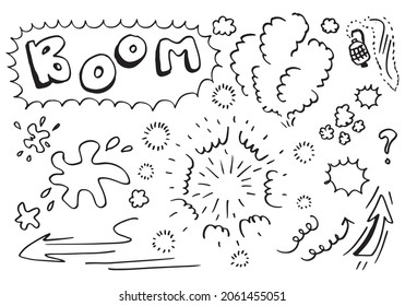Hand drawn comic doodles on white background.