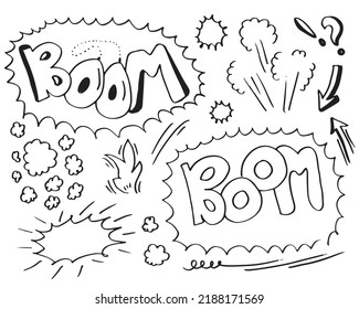 Handgezeichnete Comicdoodles auf weißem Hintergrund.