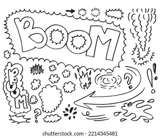 Hand drawn comic doodles on white background.