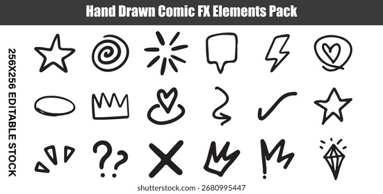 Hand Drawn Comic F X Elements Pack White Text on Dark Gray Bar comic book comic style