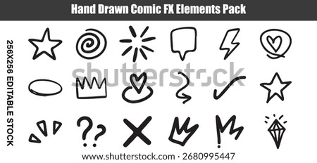 Hand Drawn Comic F X Elements Pack White Text on Dark Gray Bar comic book comic style