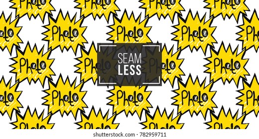 Hand drawn comic sketched flash. Photo accessories seamless pattern. Colored endless pop art sketch on white background.
