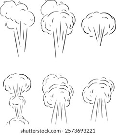 Hand drawn Comic smoke- Smoke puffs vfx -Energy explosion effect illustration and cartoon blast vector illustration set doodle - Doodle smoke trail illustration vector handdrawn style