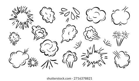 Hand drawn comic smoke Set. Doodle style