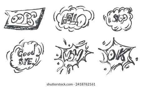 Hand drawn comic speech bubbles with popular message sketch design