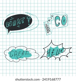 Hand drawn comic speech bubbles with popular message sketch design