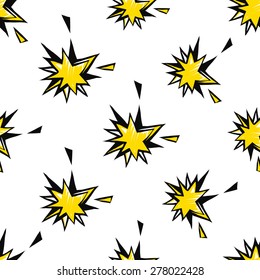 Hand drawn comics sketched flash. Set of modern photo items seamless pattern. Colored pop art sketch on white background
