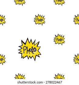 Hand drawn comics sketched flash. Set of modern photo items seamless pattern. Colored pop art sketch on white background
