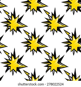 Hand drawn comics sketched flash. Set of modern photo items seamless pattern. Colored pop art sketch on white background
