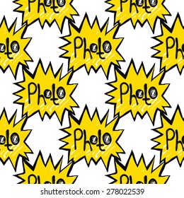 Hand drawn comics sketched flash. Set of modern photo items seamless pattern. Colored pop art sketch on white background
