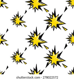 Hand drawn comics sketched flash. Set of modern photo items seamless pattern. Colored pop art sketch on white background
