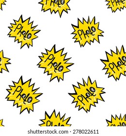 Hand drawn comics sketched flash. Set of modern photo items seamless pattern. Colored pop art sketch on white background
