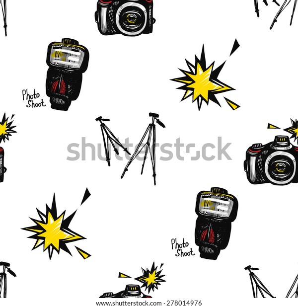Hand Drawn Comics Sketched Flash Camera Stock Vector