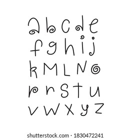 Tipo de letra de historietas dibujadas a mano. Alfabeto de material vector. Línea simple doodle tipo tipográfico para su diseño. Diseño de moda para un logo, tarjetas, invitaciones, afiches, banners.