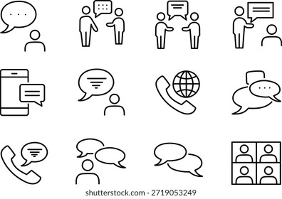 Hand drawn communication and customer support icons set with chat messaging calling and global contact symbols