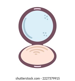 Hand drawn compact decorative face powder, cosmetic isolated on a white background. Doodle, illustration in a simple flat style. It can be used for decoration of textile, paper and other surfaces.