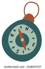 Brújula dibujada a mano. Camping. Fondo blanco, aislado. Ilustración vectorial.