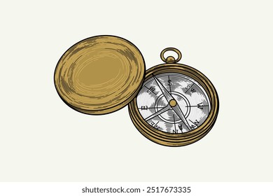 hand drawn compass colored illustration