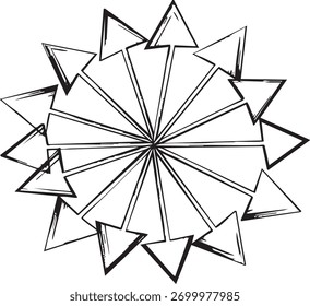 Handgezeichnetes Kompasselement Radialpfeile nach außen doodle concept