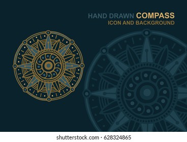 Hand drawn compass icon and background.