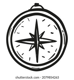 Hand drawn Compass icon in doodle style isolated