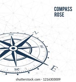 Hand drawn compass rose vector background.