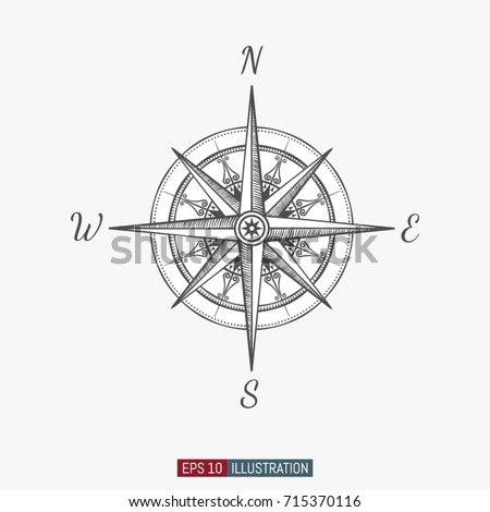 Hand drawn compass. Template for your design works. Engraved style vector illustration.