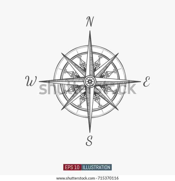 Hand drawn compass. Template for\
your design works. Engraved style vector\
illustration.