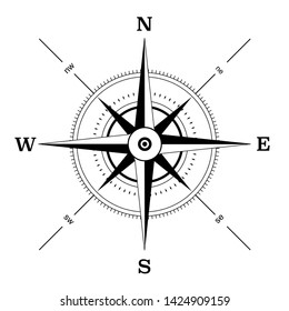 Hand drawn compass. White background.