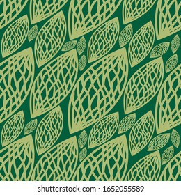 Hand drawn complex leaves seamless pattern. Modern green leaf endless fabric. contemporary botanical repeat texture.